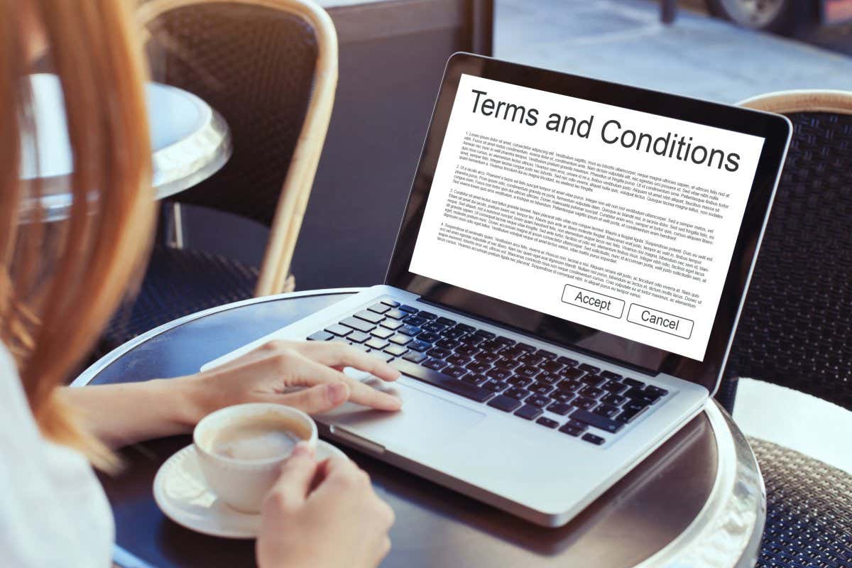 Terms and conditions, website cookies, concept on the screen of computer