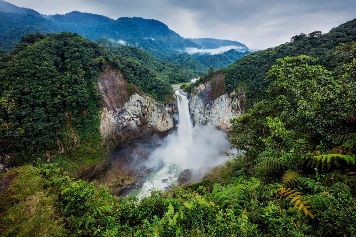 The San Rafael waterfall, the biggest falls in Ecuador, located on the boundary of the Amazon with The Andes. San Rafael, Napo, Ecuador. February 2016