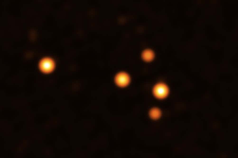 This image show stars orbiting very close to Sgr A* (centre), the supermassive black hole at the heart of the Milky Way. They were obtained with the GRAVITY instrument on ESO???s Very Large Telescope Interferometer (VLTI) at the end of March 2021.