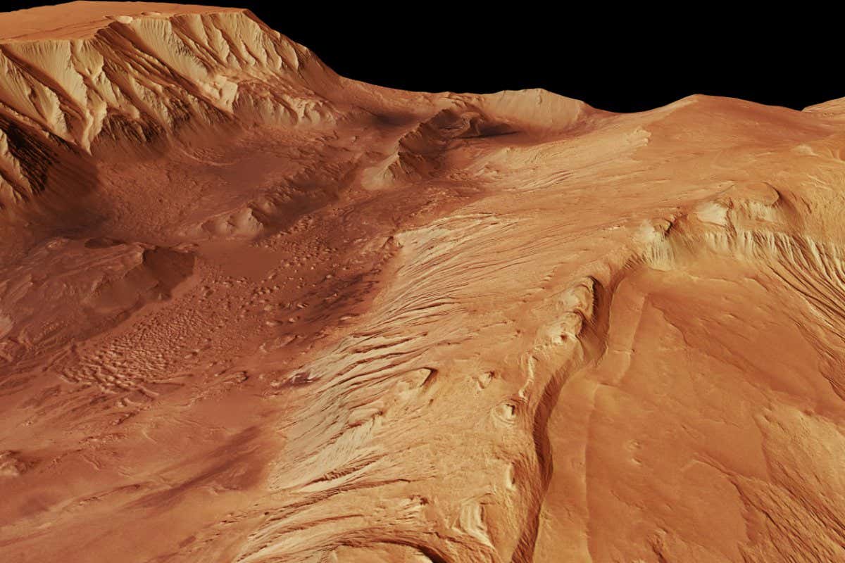 Mars Express took snapshots of Candor Chasma, a valley in the northern part of Valles Marineris, as it was in orbit above the region on 6 July 2006. The High Resolution Stereo Camera on the orbiter obtained the data in orbit number 3195, with a ground resolution of approximately 20 m/pixel. Candor Chasma lies at approximately 6? south and 290? east.