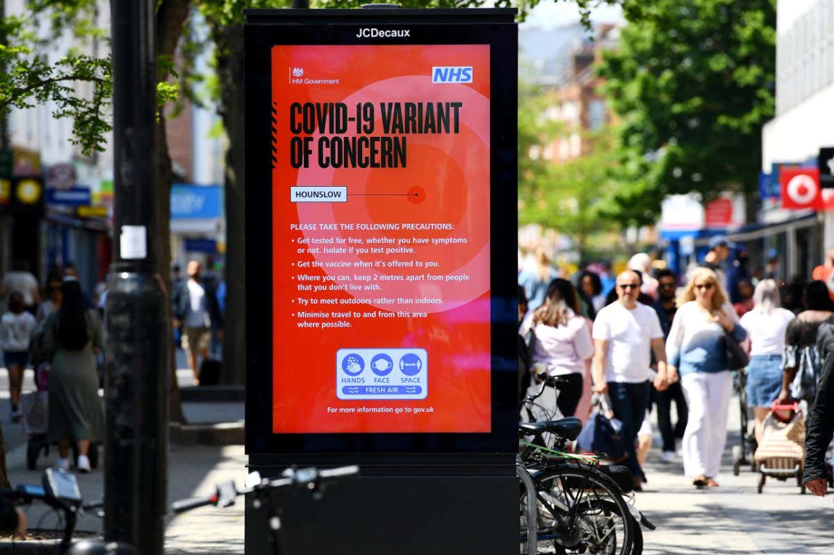 Mandatory Credit: Photo by James Veysey/Shutterstock (11988790g) A sign in Hounslow, West London, as Covid rates rise in the area. Covid Variant Hotspots, London, UK - 1 Jun 2021