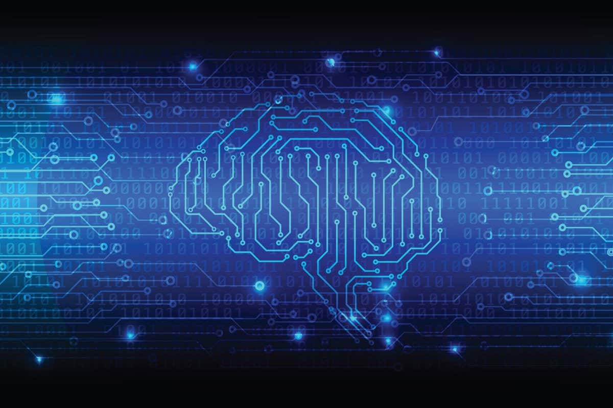 Circuit Board With Encoder And Decoder Binary Code Vector Background. Blue Abstract Brain Security Technology Illustration.