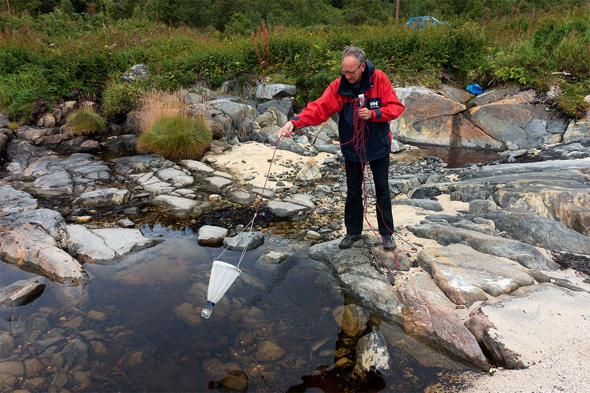 Jan van IJken collects Plankton samples