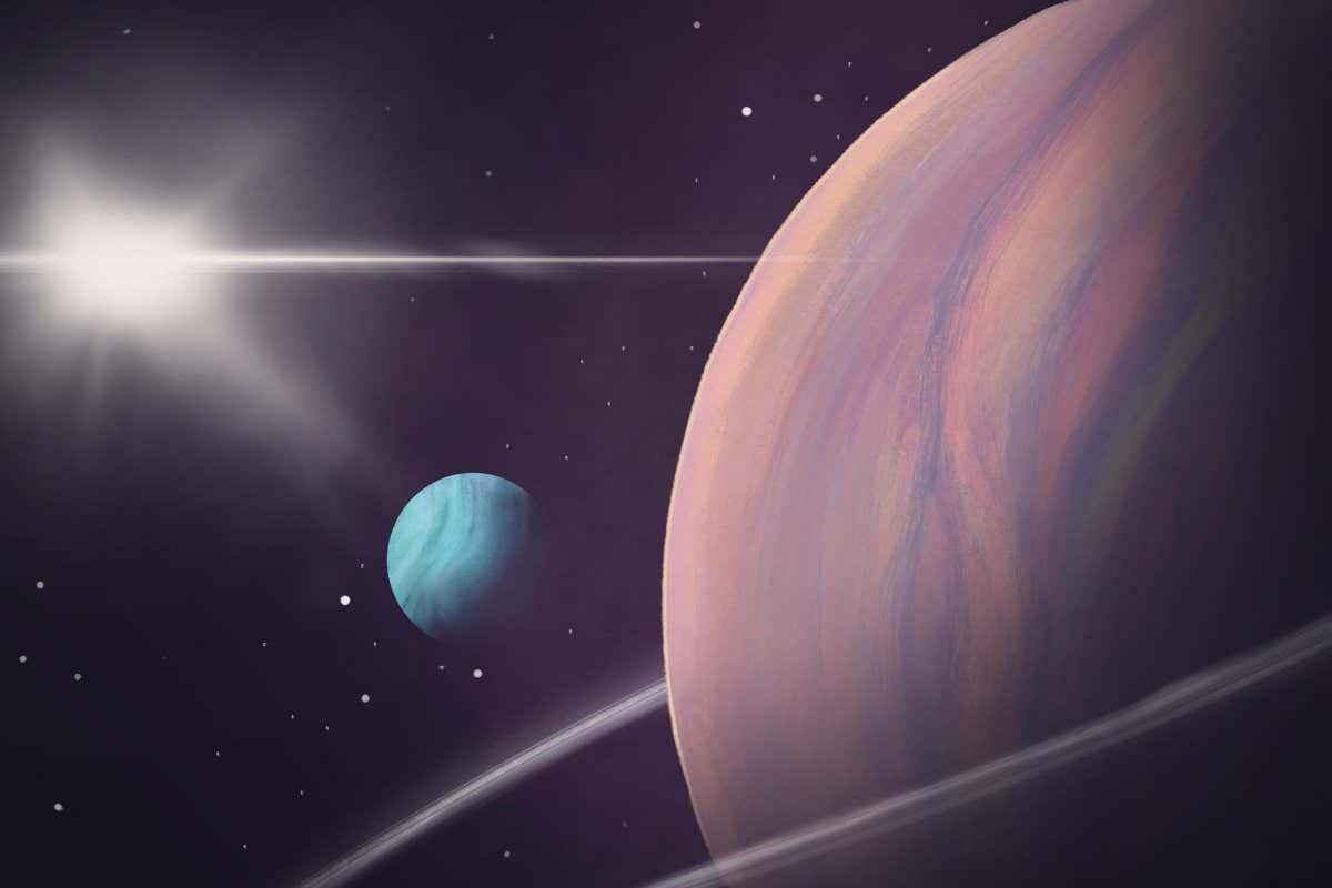 Depiction of a moon orbiting a Jupiter-like exoplanet