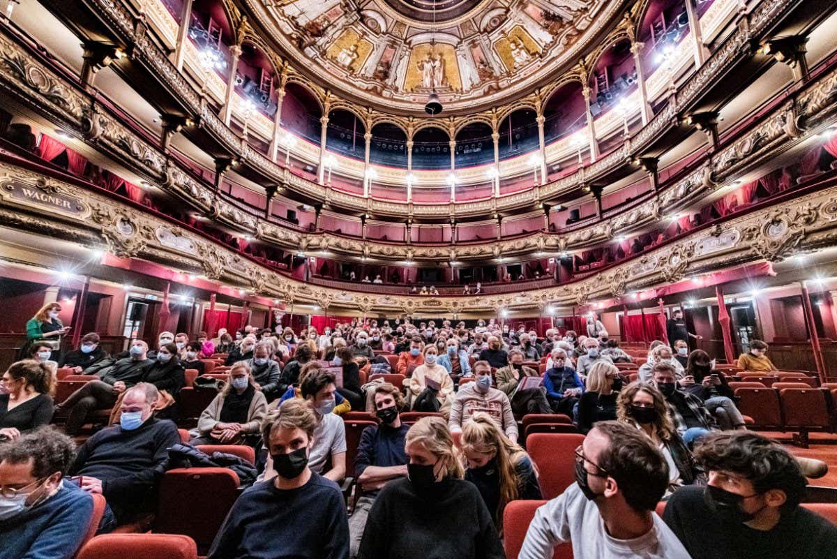 Mask wearing at a theatre in Antwerp, Belgium, last month
