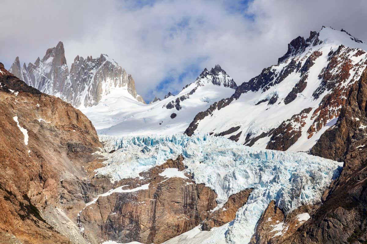 Glacier in the Fitz Roy Mountain Range, Los Glaciares National Park, Argentina.