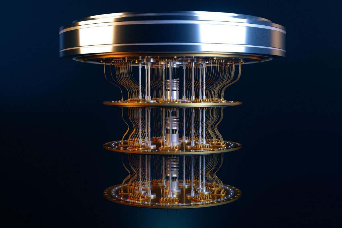 Quantum computer on the blue background