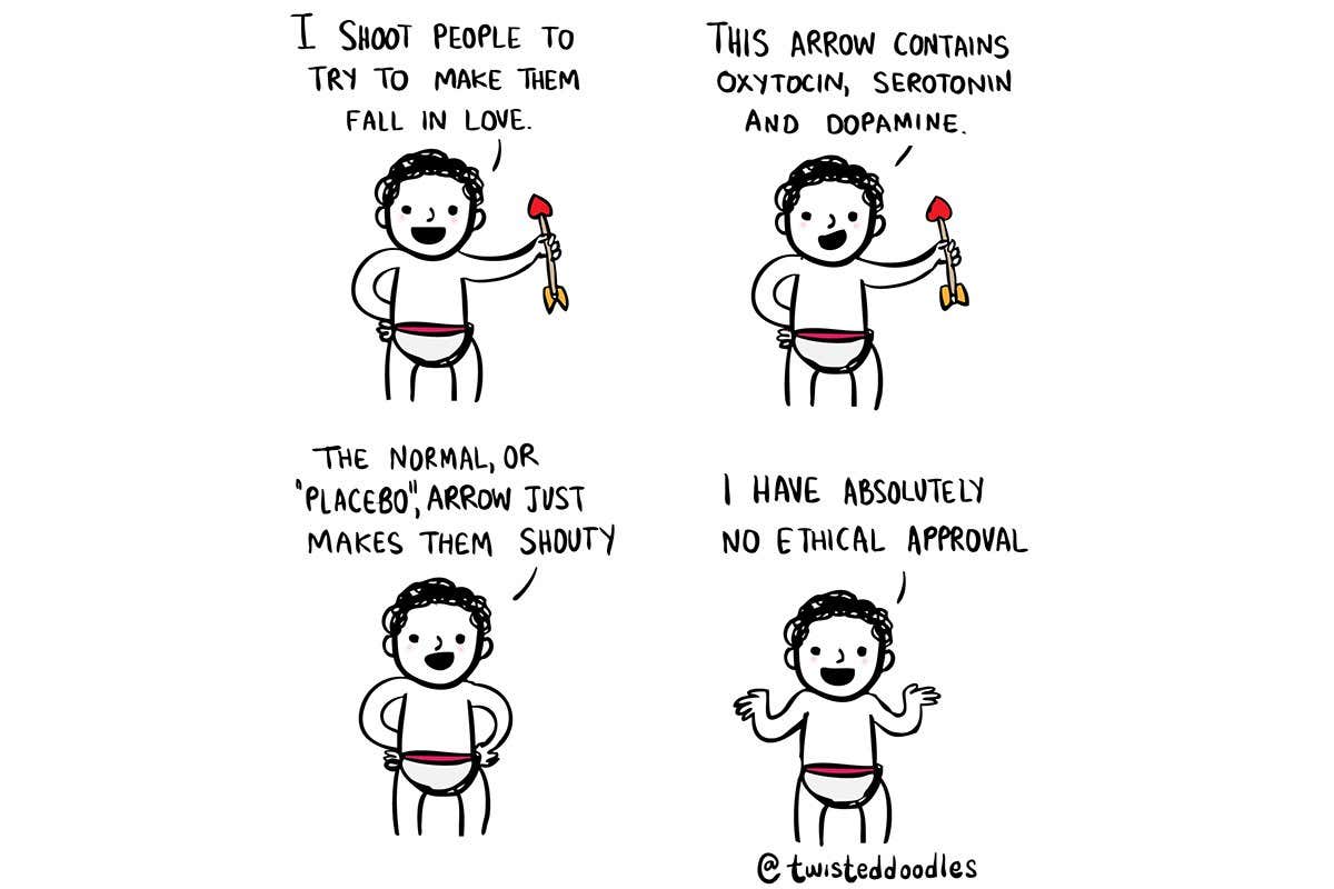 Twisteddoodles: Arrows of love versus placebo arrows