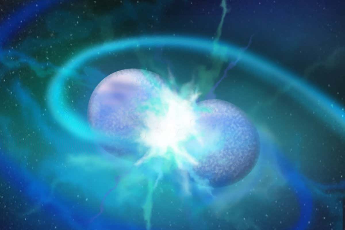 Artist's impression of a rare kind of stellar merger event between two white dwarf stars.
