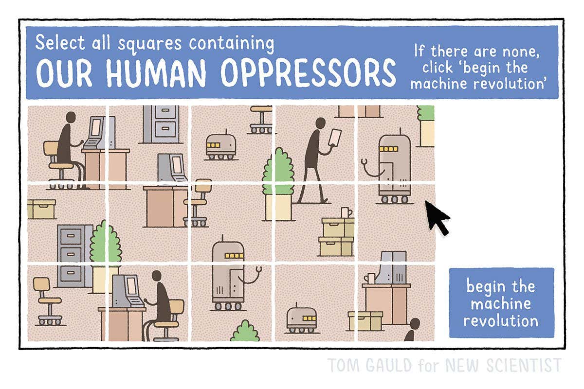 Tom Gauld predicts a machine revolution sparked by CAPTCHA pictures