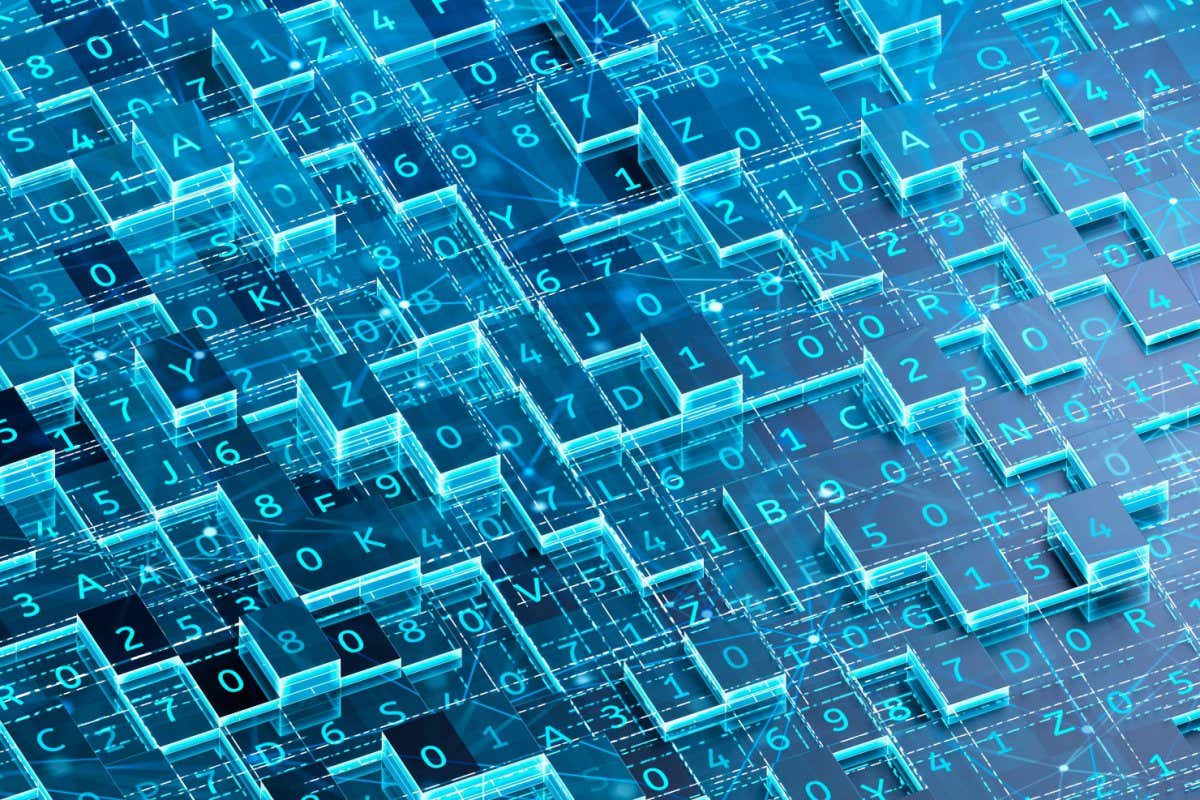 R17CX7 Blockchain technology concept. 3d illustration.