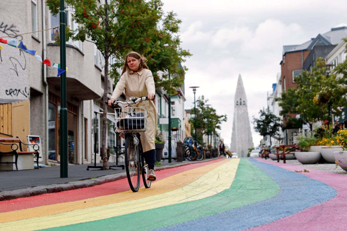 A person cycles in Reykjavik, Iceland, on 3 September 2020