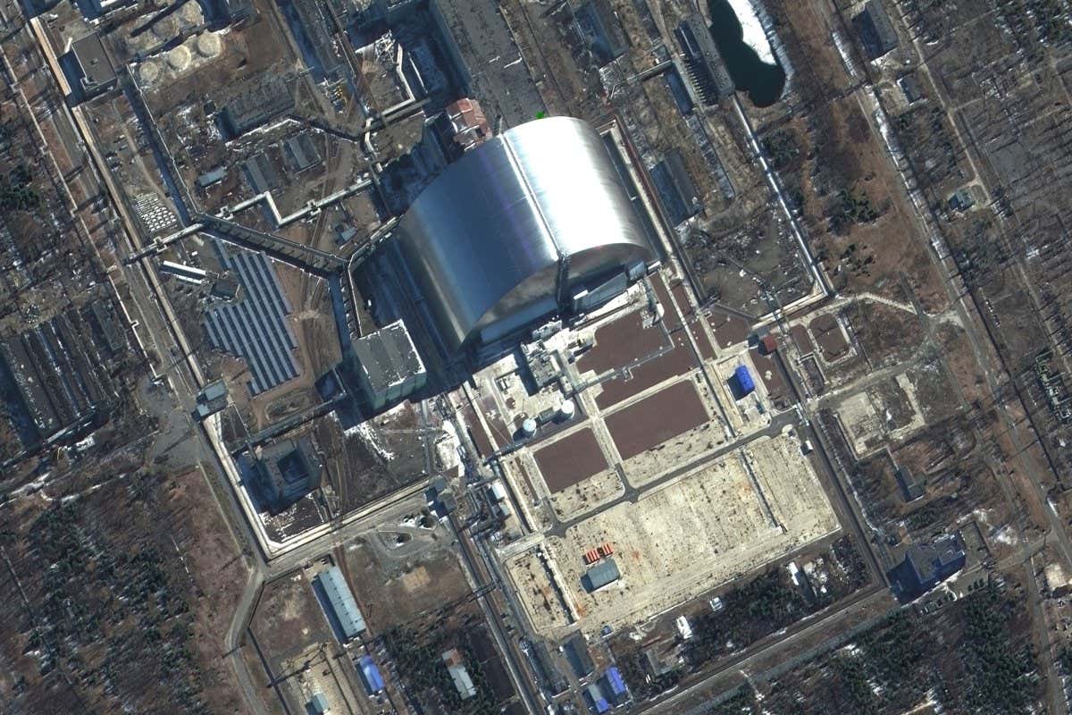 RUSSIANS INVADE UKRAINE -- MARCH 10, 2022: 17 Maxar satellite imagery closeup of Chernobyl Nuclear Power Plant in Ukraine. 10mar2022_wv2. Please use: Satellite image (c) 2022 Maxar Technologies.