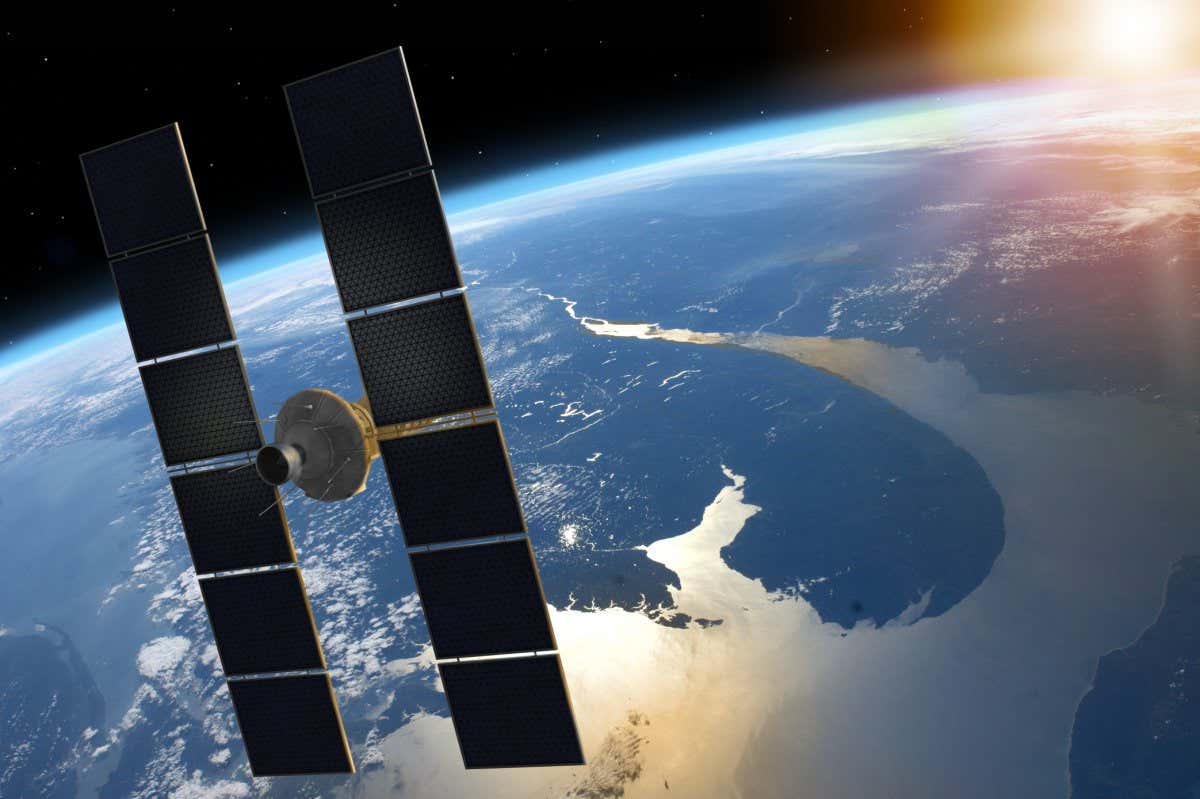 space satellite with solar panels