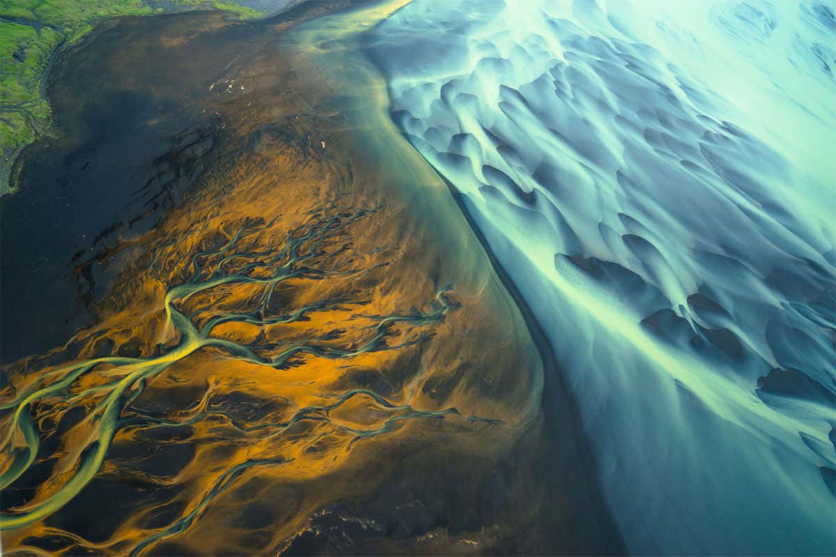 Aerial view of river delta for River film