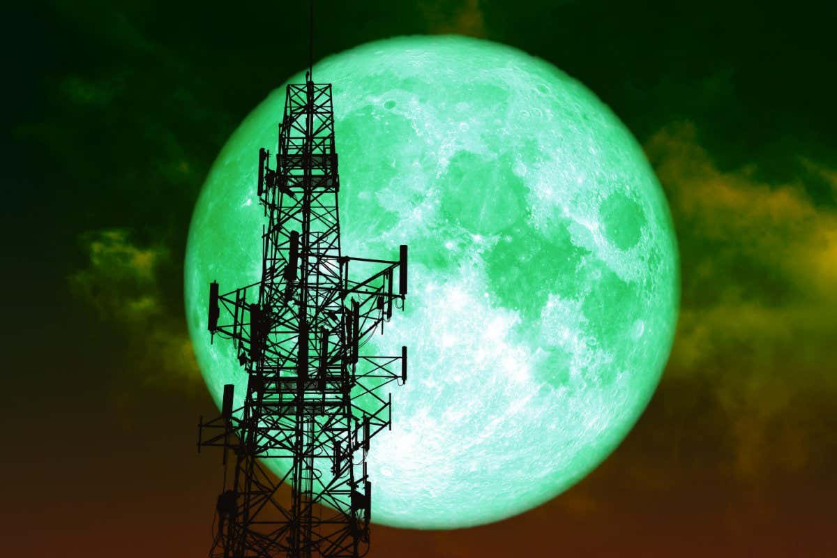 T5R79P super green moon back silhouette Antenna night red cloud on sky, Elements of this image furnished by NASA