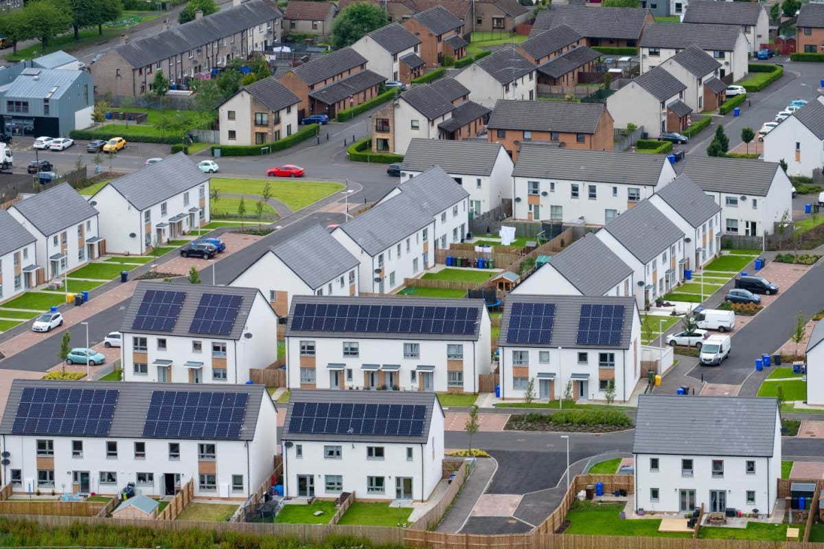 new houses with solar panels on roofs in Stirling, UK