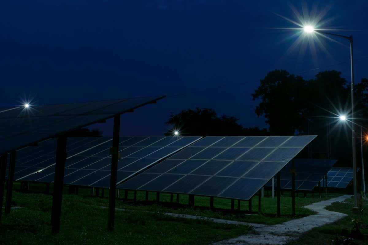 A solar power plant at night