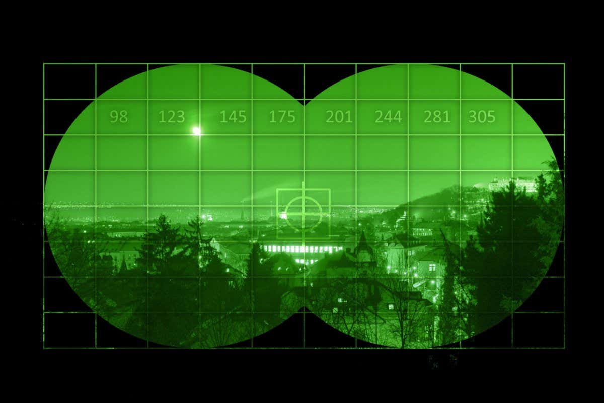 City during nigh - view through night vision; Shutterstock ID 558111313; purchase_order: -; job: -; client: -; other: -