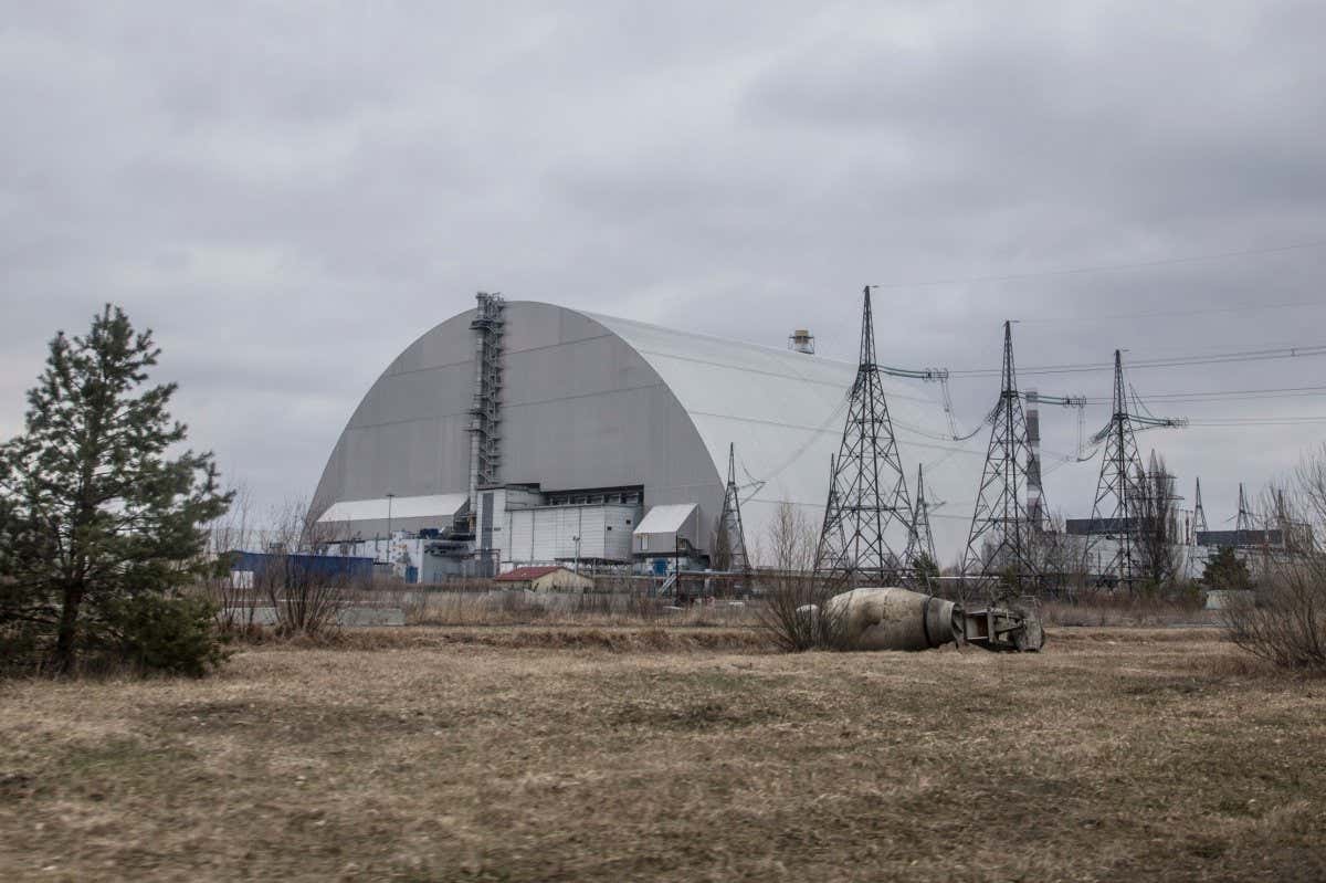 Mandatory Credit: Photo by Oleksandr Ratushniak/AP/Shutterstock (12883323k) View of the shelter construction covers the exploded reactor at the Chernobyl nuclear plant, in Chernobyl, Ukraine Russia War, Chernobyl, Ukraine - 05 Apr 2022