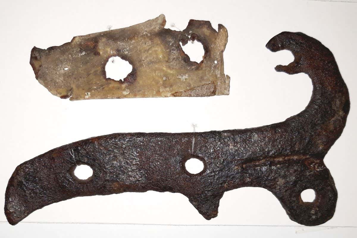 'Dameskin' and a hinge taken from the door of St. Botolph’s church in Hadstock, near Cambridge