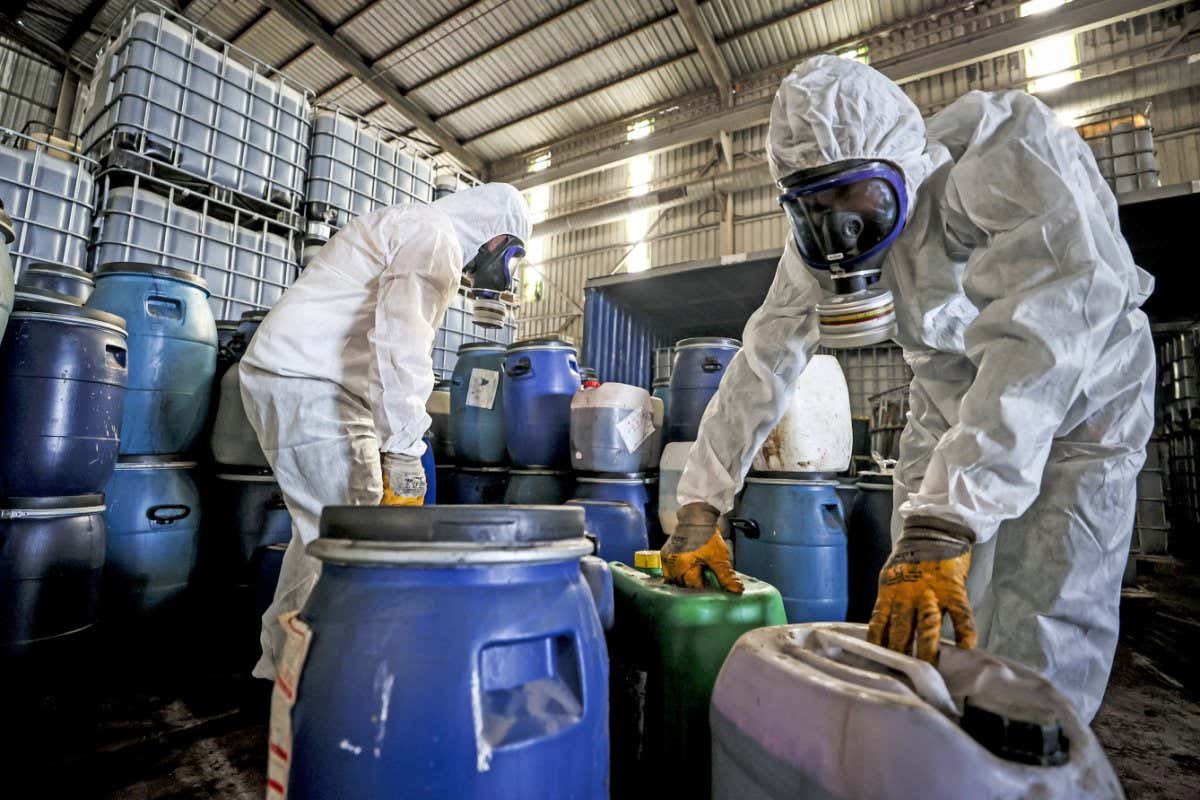 ANKARA, TURKEY - DECEMBER 13: Chemical and hazardous wastes collected through hospitals and collection - sorting plants are being destructed at Recovery and Disposal Facility in Kahramankazan district of Ankara, Turkey on December 13, 2021. (Photo by Berke Bayur/Anadolu Agency via Getty Images)