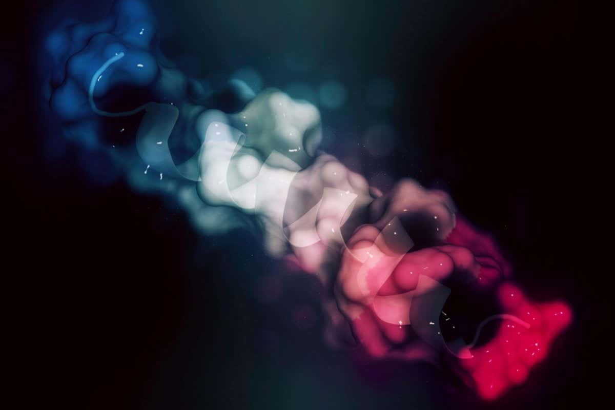 JMXD1J Glucagon-like peptide 1 (GLP1, 7-36) molecule. GLP-1 analogues are used in the treatment of diabetes and include exenatide, liraglutide, lixisenatide, albiglutide, dulaglutide, semaglutide. Stylized combination of a semi-transparent surface model with a cartoon representation. Gradient colouring (N-terminus blue, C-terminus pink).