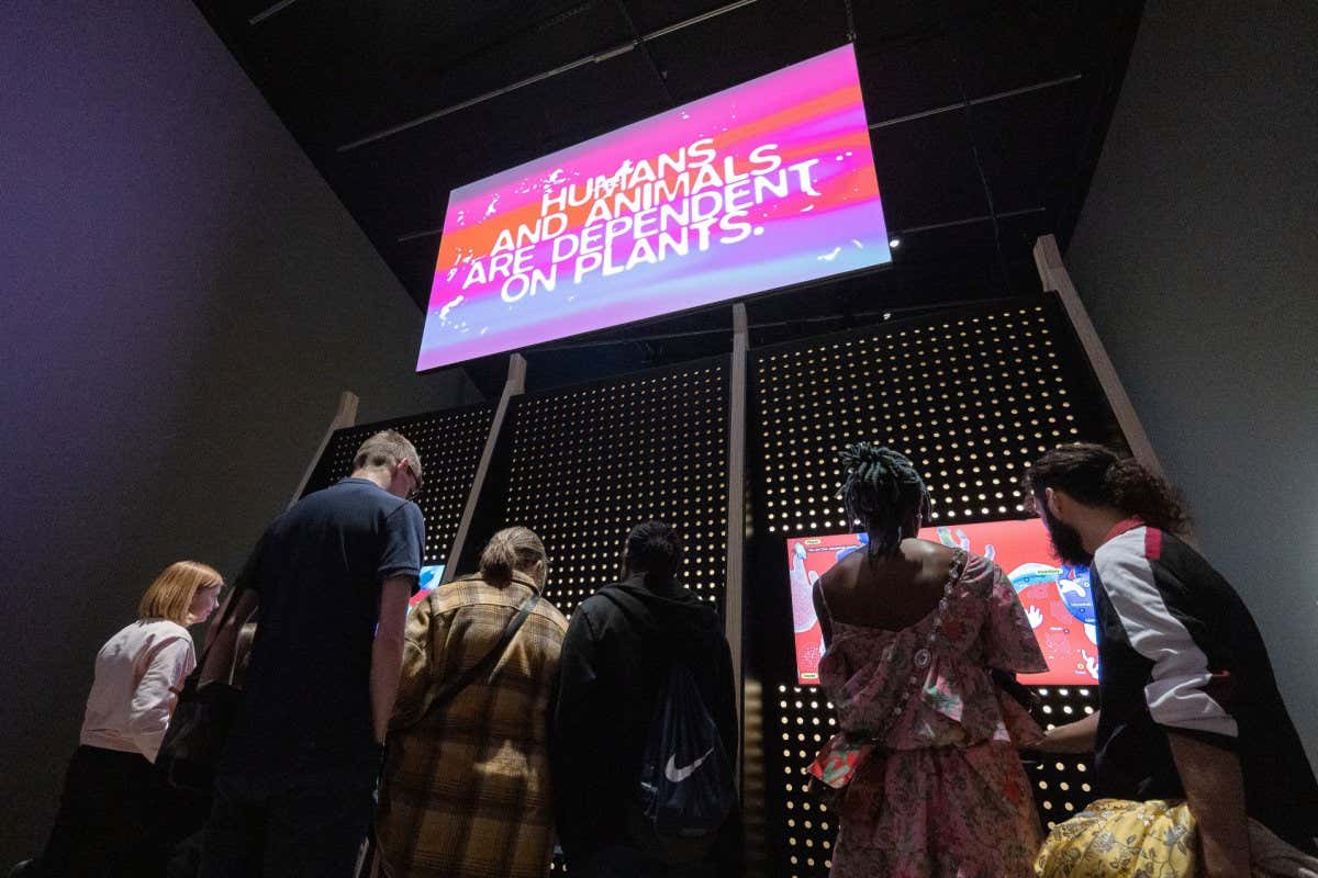 LONDON, ENGLAND - MAY 02: Invited guests during a preview of the 'Our Time On Earth' exhibition at The Curve, Barbican Centre on May 02, 2022 in London, England. The exhibition runs from 5th May 2022 to 29th Aug 2022. (Photo by Tim P. Whitby/Tim P. Whitby/Getty Images for Barbican Centre)