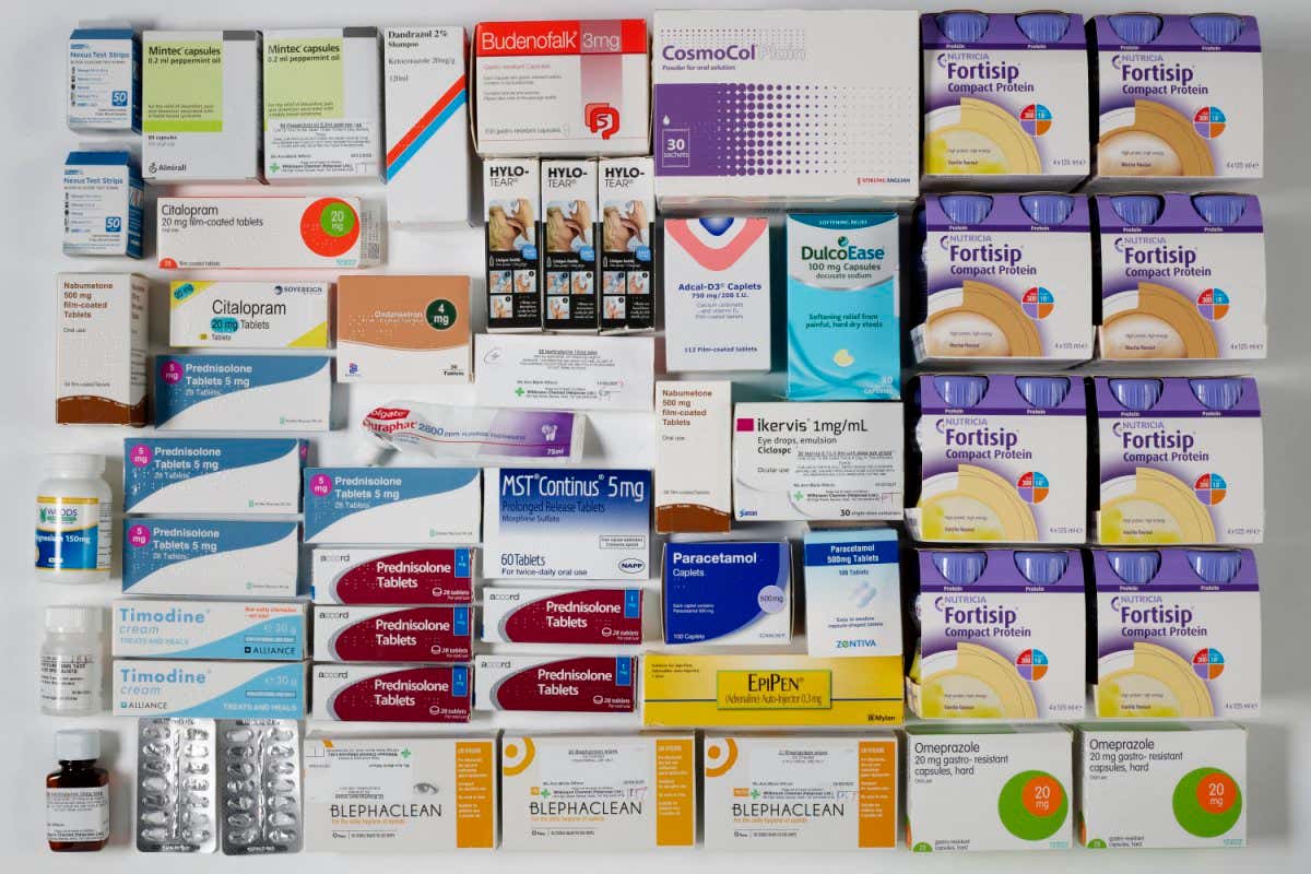 All the tablets cancer patient Ann-Marie takes in a month. I have been collecting a month of empty packaging, and have taken photos from arrival to making into dossett boxes some 50 tablets a day, making 1500 a month
