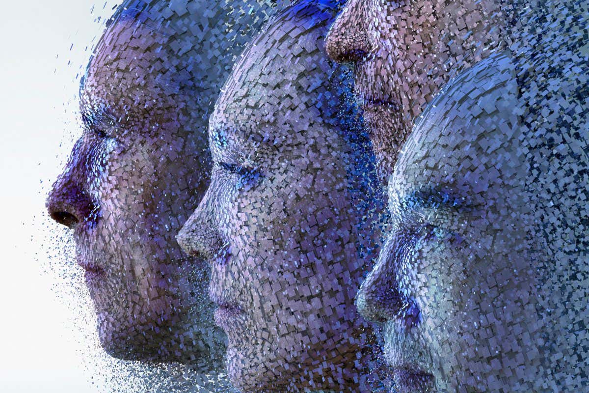 Cloud blocks forming faces in sky