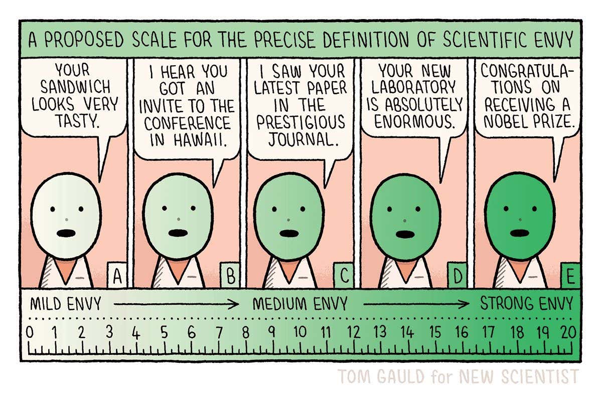 Tom Gauld's proposed scale for defining scientific envy