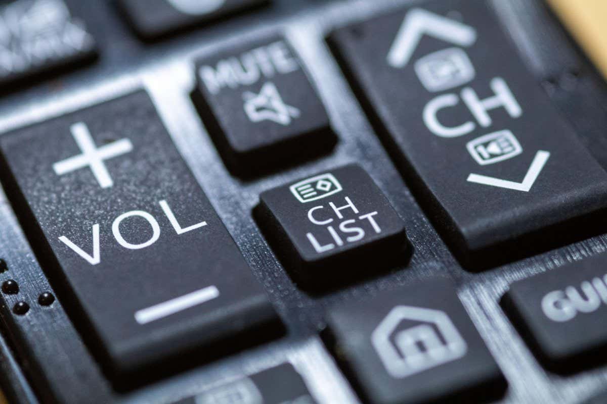 2F7R4DY Volume button close-up on TV remote control with braille