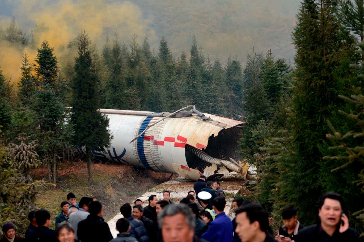 Wreckage of a Long March rocket that fell to Earth in China in 2014