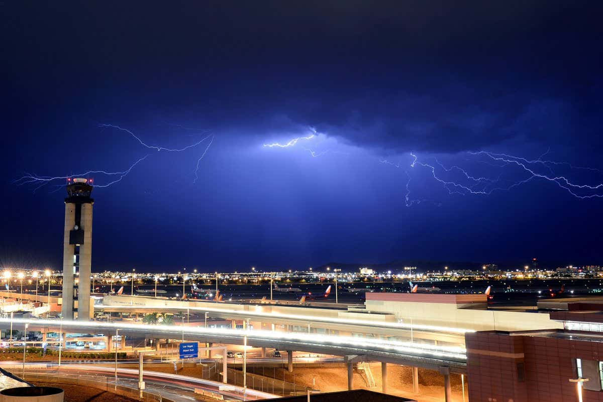 Lightning bolts over the Las Vegas skyline