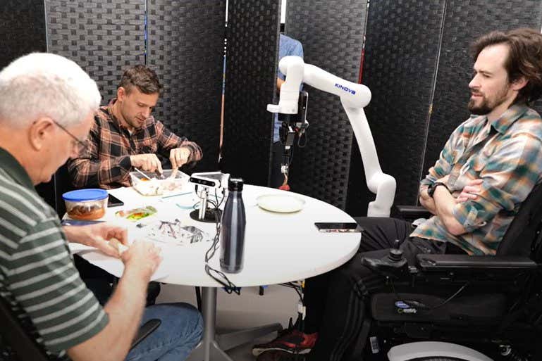 A robot arm assessing whether to feed someone