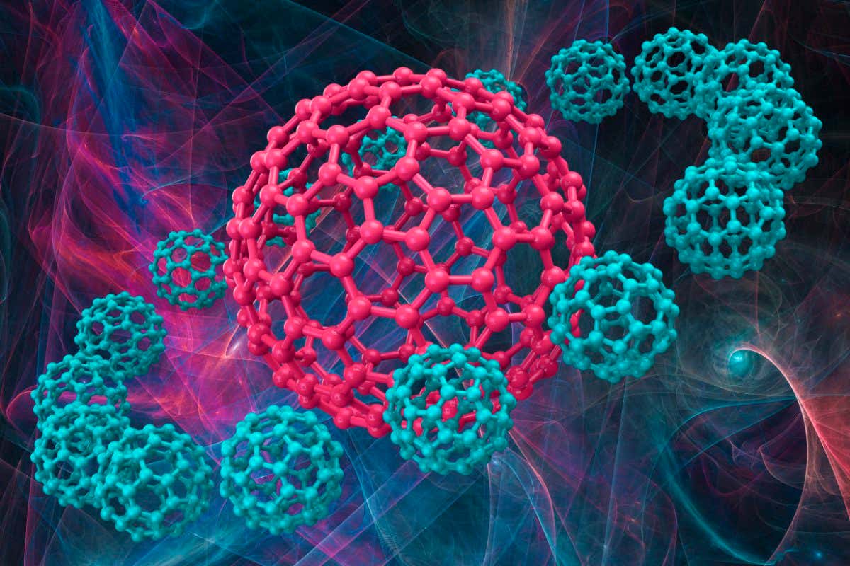 Illustration of C180 and C60 buckyballs
