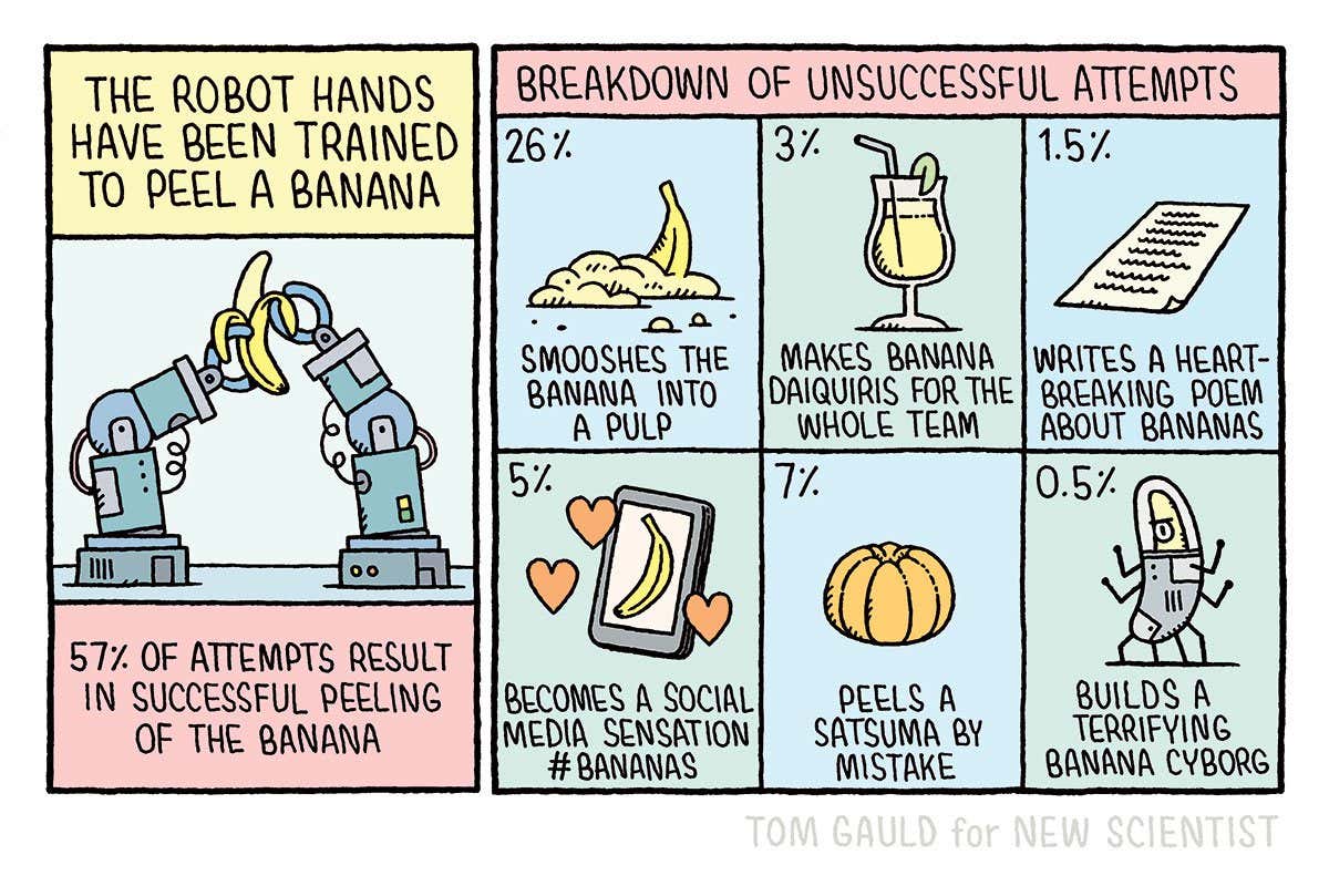Tom Gauld: The robot hands have been trained to peel a banana