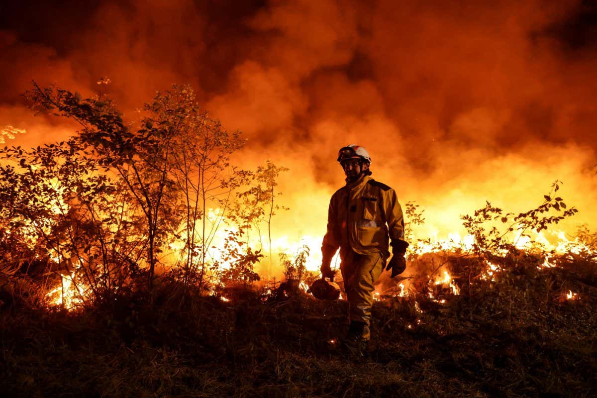 Firefighters in Louchats, France, on 17 July 2022