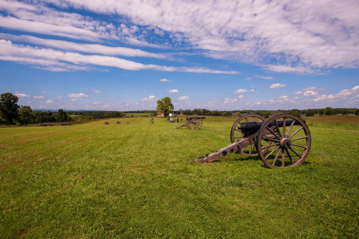 Cannons in a field in Manassas, Virginia