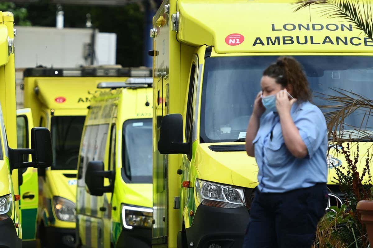 NHS ambulances at a hospital in London