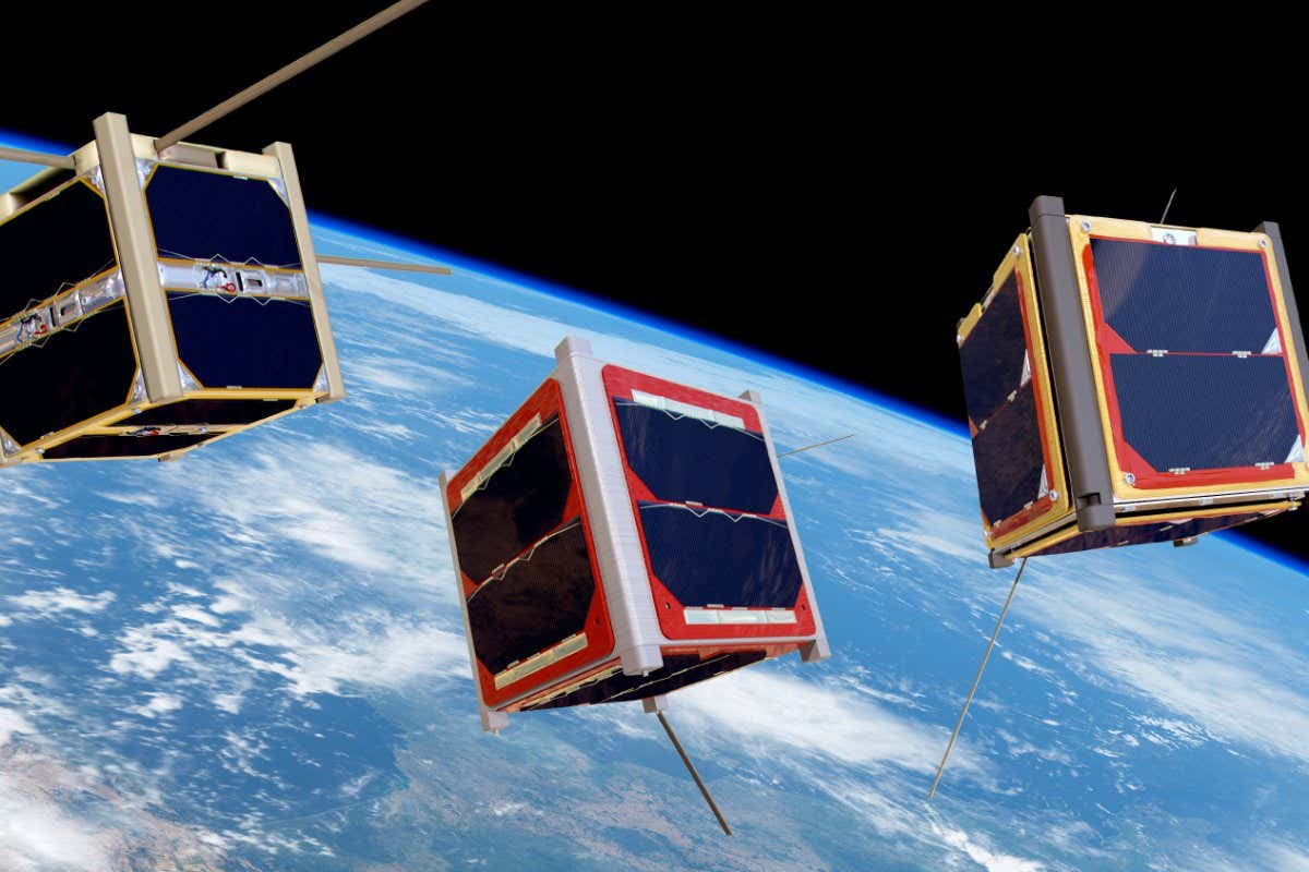 Artist's impression of CubeSats orbiting Earth.