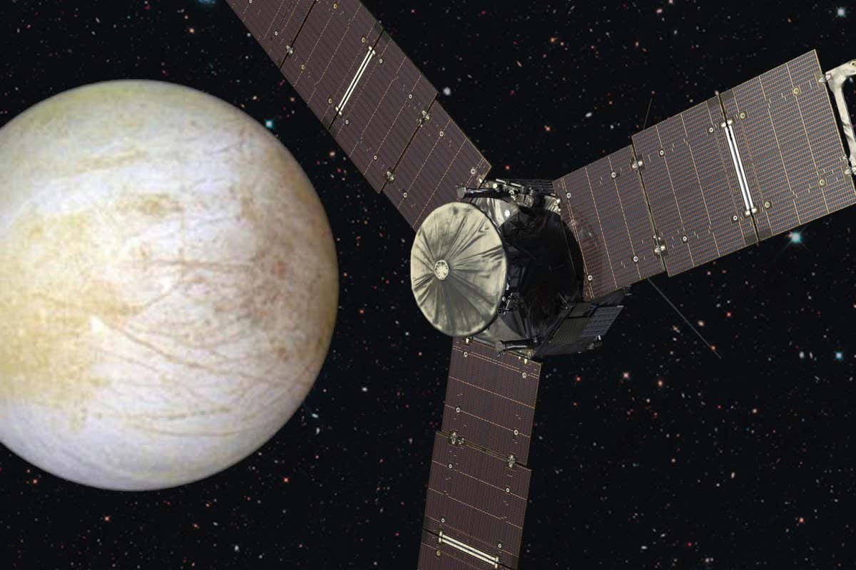 Composite of the Juno spacecraft near Europa