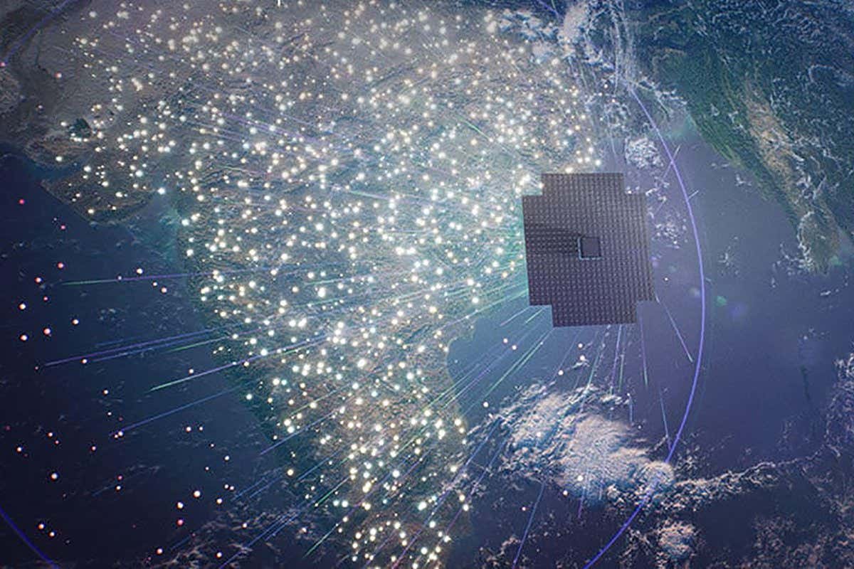 satellite beaming signals to Earth