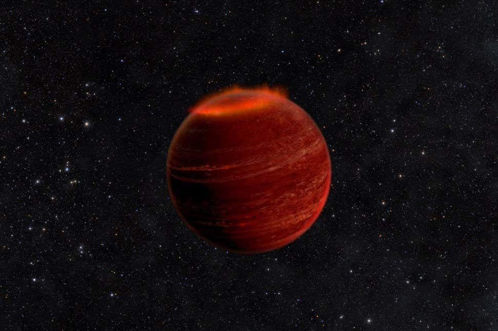 This artist's concept shows an auroral display on a brown dwarf. If you could see an aurora on a brown dwarf, it would be a million times brighter than an aurora on Earth.