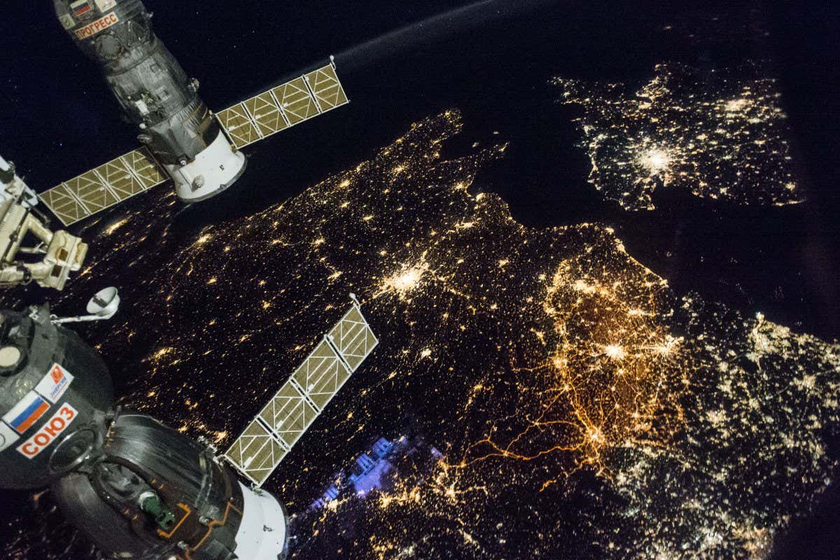 A nighttime view of Western Europe is captured by crew members aboard the International Space Station