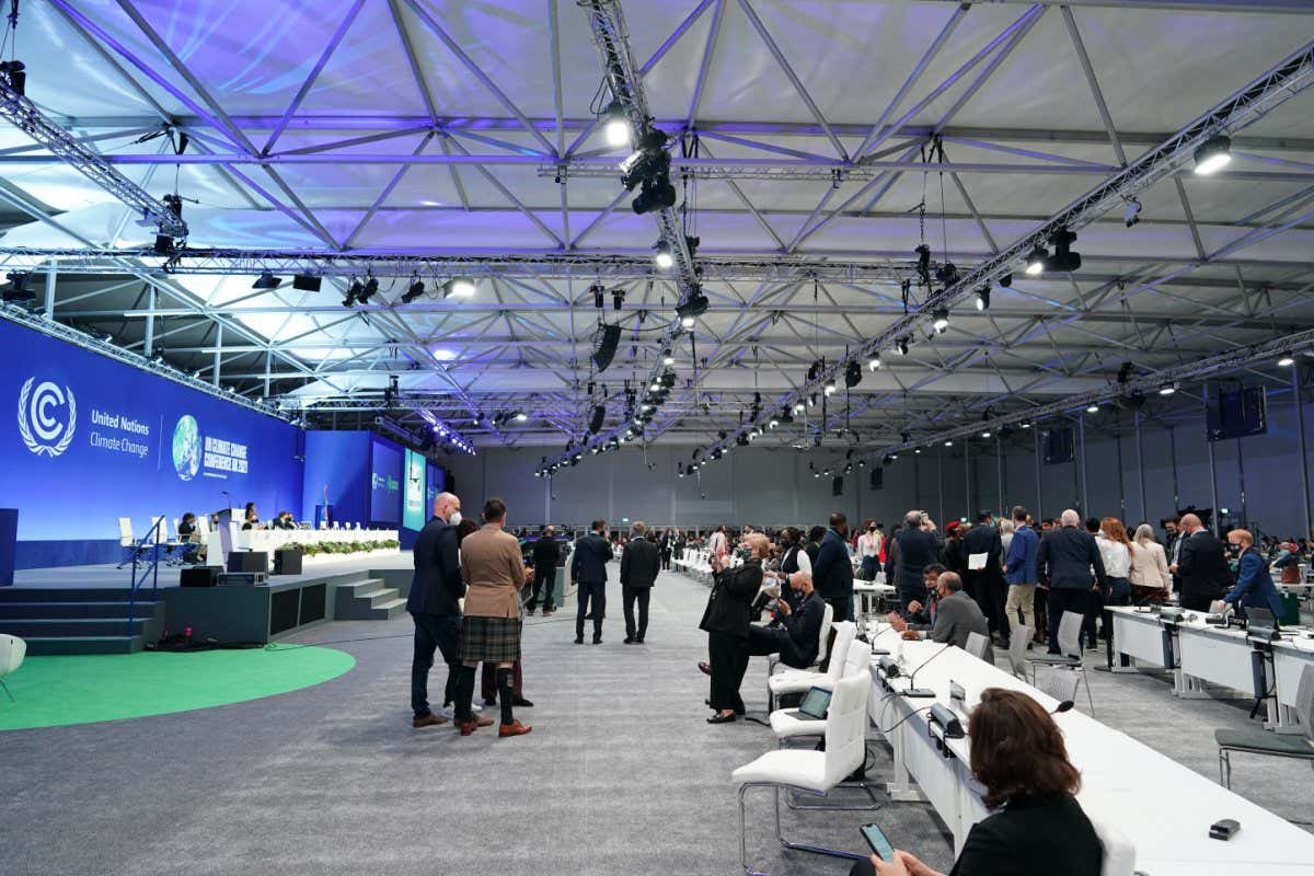 GLASGOW, SCOTLAND - NOVEMBER 13: A general view ahead of the stocktake plenary on day 14 during COP26 at SECC on November 13, 2021 in Glasgow, Scotland. On day fourteen of the 2021 COP26 climate summit in Glasgow the focus is on delegations' negotiations to agree the final text for the COP26 Agreement.