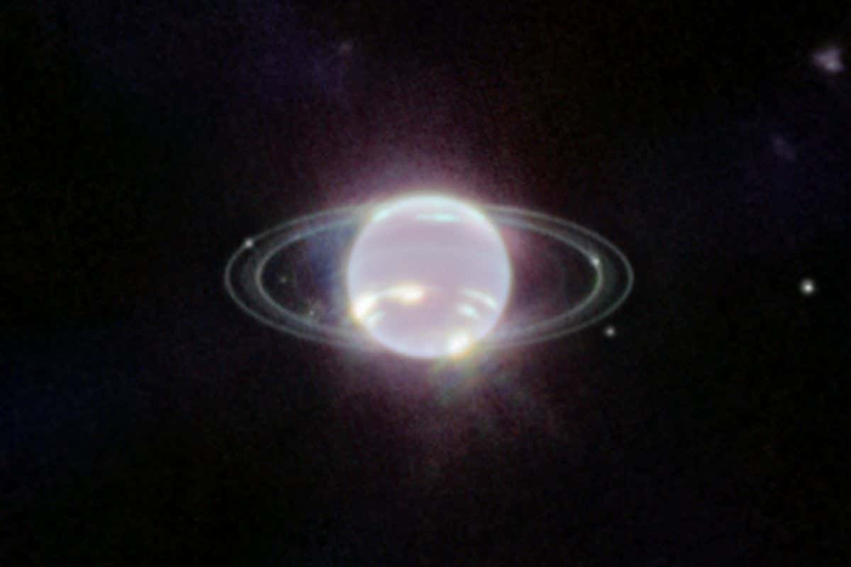 Webb?s Near-Infrared Camera (NIRCam) image of Neptune, taken on July 12, 2022, brings the planet?s rings into full focus for the first time in more than three decades. The most prominent features of Neptune?s atmosphere in this image are a series of bright patches in the planet?s southern hemisphere that represent high-altitude methane-ice clouds. More subtly, a thin line of brightness circling the planet?s equator could be a visual signature of global atmospheric circulation that powers Neptune?s winds and storms. Additionally, for the first time, Webb has teased out a continuous band of high-latitude clouds surrounding a previously-known vortex at Neptune?s southern pole.
