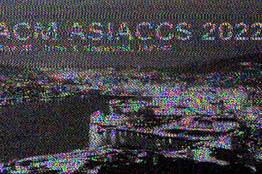 A postprocessed version of a photo that has been made blurry by a signal injection attack