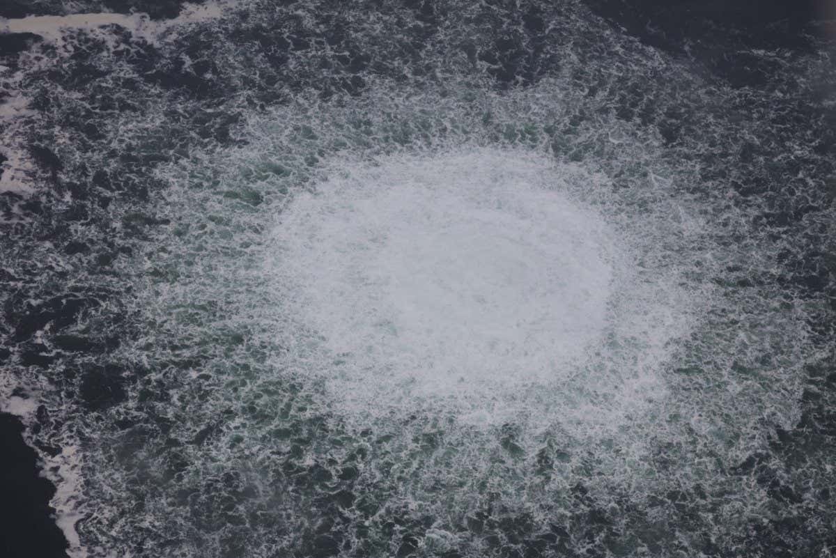 Methane from a Nord Stream pipeline leak bubbling to the surface in the Baltic Se