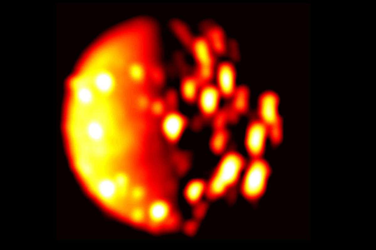 An infrared image of Io taken by the Juno spacecraft in 2017